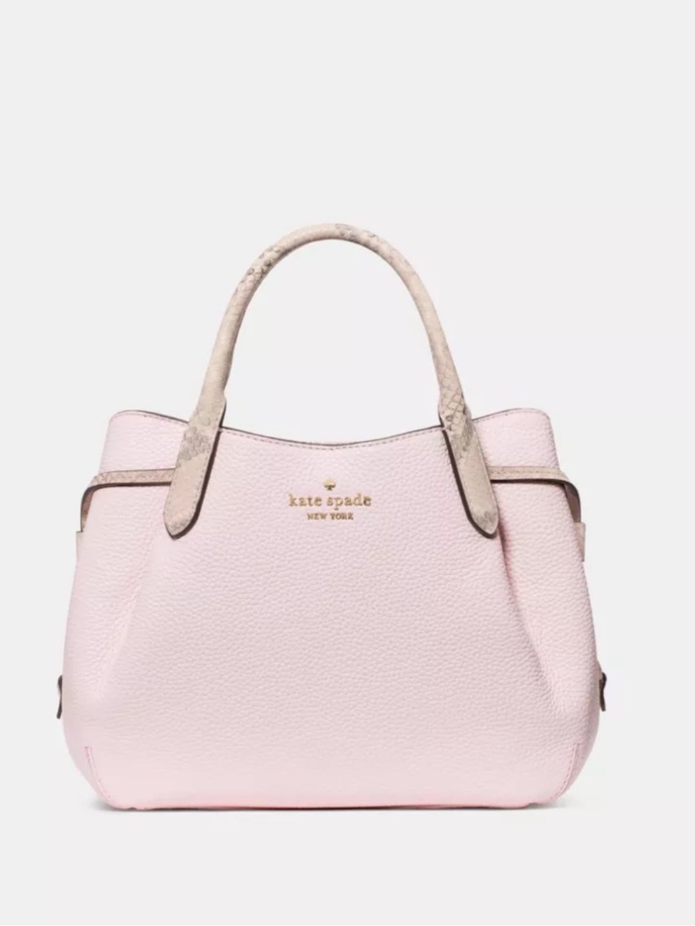 kate spade Dumpling Pebble Leather Tote with snakeskin handles, pink blush.